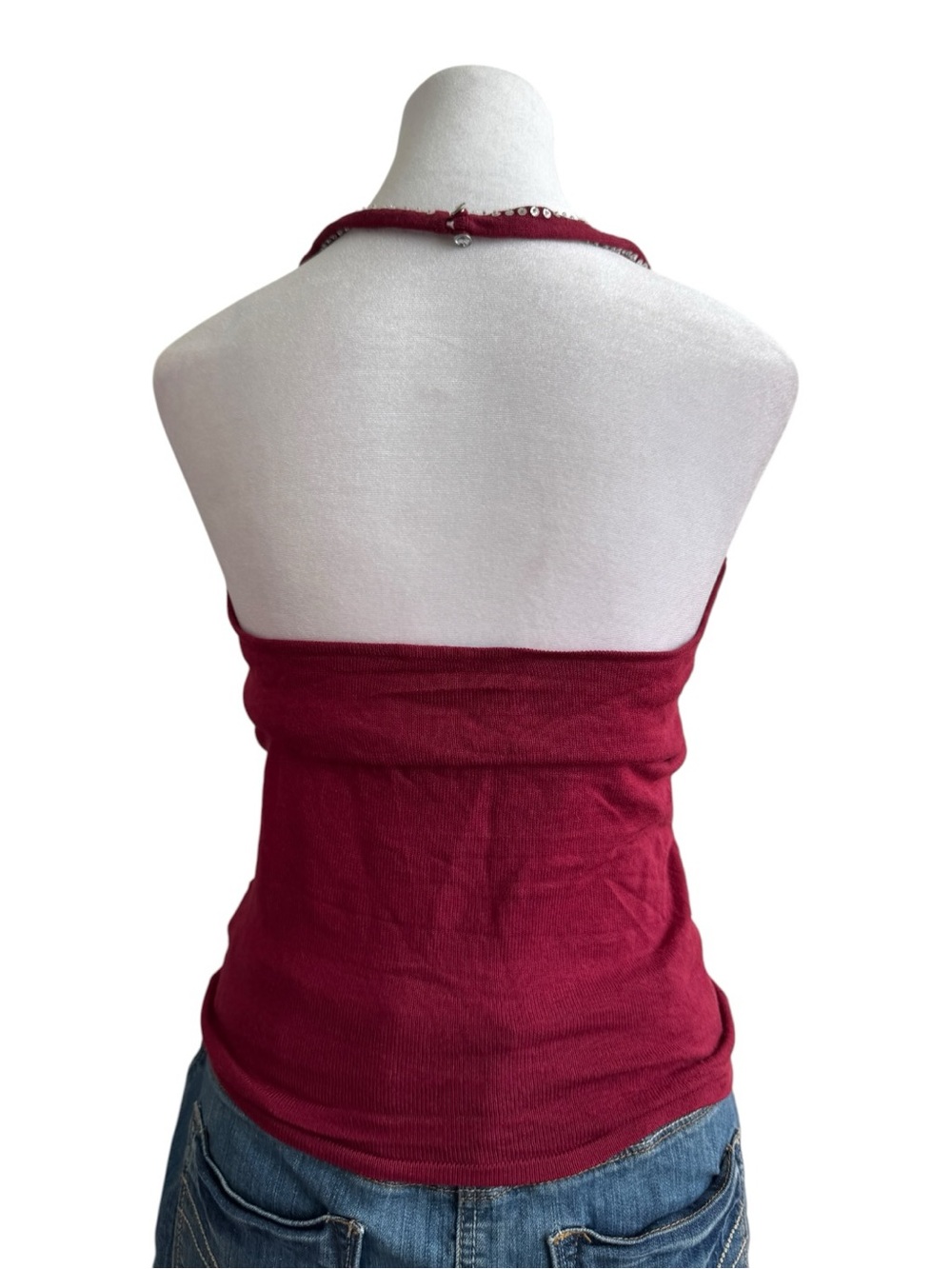 Rare Y2k Smart Set Wine Red Beaded V-Neck Tank - Picture 7 of 10